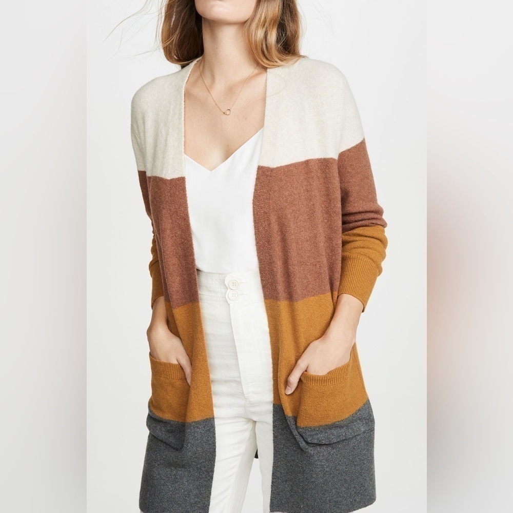 Madewell Kent Long Open Cardigan Sweater Color Block Size XXS Striped Pockets